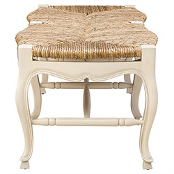 Lacey Updated Traditional Natural Woven Cream Mahogany Wood Entryway Bench|