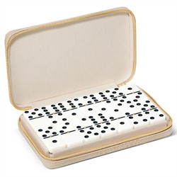 AERIN Enzo Modern Classic Fawn Leather Case Travel Domino Set|