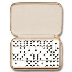 AERIN Enzo Modern Classic Fawn Leather Case Travel Domino Set|
