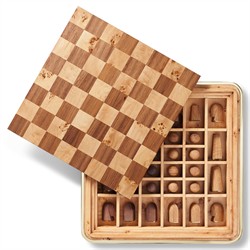 AERIN Updated Traditional Moss Green Velvet Brown Burl Wood Chess Set|