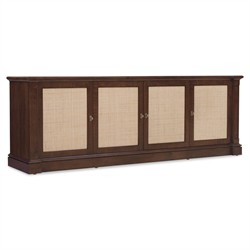 Alaine Updated Traditional Dark Brown Walnut Wood Woven Cane Media Console - 86"|