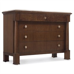 Alaine Updated Traditional Grey Marble Dark Brown Walnut Wood Bachelor Chest|