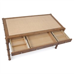 Alaine Updated Traditional Woven Cane Brown Oak Desk|