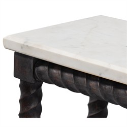 Stella Traditional White Marble Brown Acacia Rectangular Spindle Console Table|