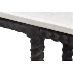 Stella Traditional White Marble Brown Acacia Rectangular Spindle Console Table|