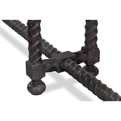 Stella Traditional White Marble Brown Acacia Rectangular Spindle Console Table|