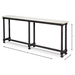Stella Traditional White Marble Brown Acacia Rectangular Spindle Console Table|