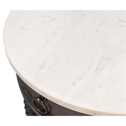 Stella Updated Traditional White Marble Brown Acacia Round Spindle Side Table|