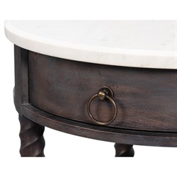 Stella Updated Traditional White Marble Brown Acacia Round Spindle Side Table|