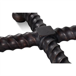 Stella Updated Traditional White Marble Brown Acacia Round Spindle Side Table|