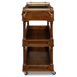 Quinn Updated Traditional Black Granite Brown Walnut Bar Cart|