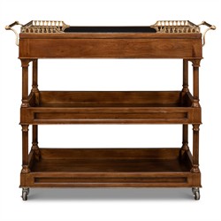 Quinn Updated Traditional Black Granite Brown Walnut Bar Cart|