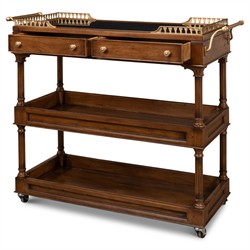 Quinn Updated Traditional Black Granite Brown Walnut Bar Cart|