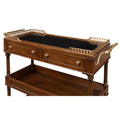 Quinn Updated Traditional Black Granite Brown Walnut Bar Cart|