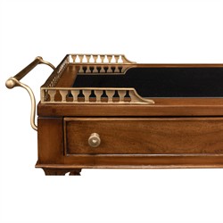 Quinn Updated Traditional Black Granite Brown Walnut Bar Cart|