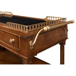 Quinn Updated Traditional Black Granite Brown Walnut Bar Cart|