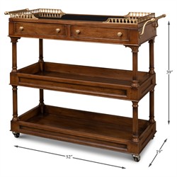 Quinn Updated Traditional Black Granite Brown Walnut Bar Cart|