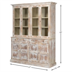 Diana Updated Traditional Distressed White Pine Wood Hutch|