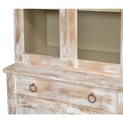 Diana Updated Traditional Distressed White Pine Wood Hutch|