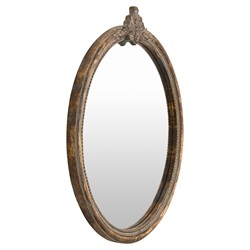 Quince Updated Traditional Antique Brown Mango Wood Round Wall Mirror|