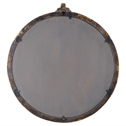 Quince Updated Traditional Antique Brown Mango Wood Round Wall Mirror|