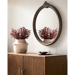 Quince Updated Traditional Antique Brown Mango Wood Round Wall Mirror|