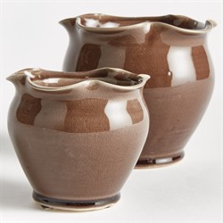 Marga French Country Brown Ceramic Ruffled Outdoor Planter - Set of 2|