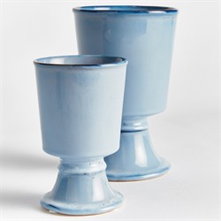 Kelsey Coastal Blue Glazed Stoneware Footed Outdoor Planter - Set of 2|
