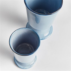 Kelsey Coastal Blue Glazed Stoneware Footed Outdoor Planter - Set of 2|