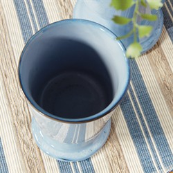 Kelsey Coastal Blue Glazed Stoneware Footed Outdoor Planter - Set of 2|