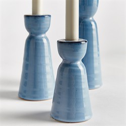 Lilibeth Coastal Beach Blue Glazed Stoneware Candleholder - Set of 3|