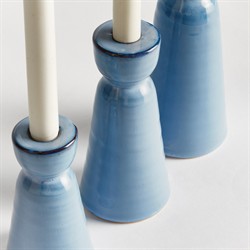 Lilibeth Coastal Beach Blue Glazed Stoneware Candleholder - Set of 3|
