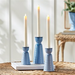 Lilibeth Coastal Beach Blue Glazed Stoneware Candleholder - Set of 3|
