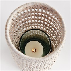 Hollis Coastal Whitewash Rattan Hurricane Candleholder - Small|