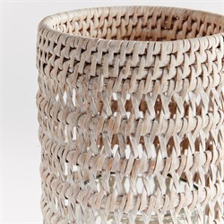 Hollis Coastal Whitewash Rattan Hurricane Candleholder - Small|