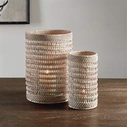 Hollis Coastal Whitewash Rattan Hurricane Candleholder - Small|