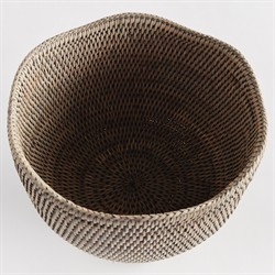 Hollis Updated Traditional Greywash Rattan Footed Scalloped Planter|