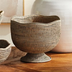Hollis Updated Traditional Greywash Rattan Footed Scalloped Planter|
