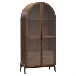 Tilly Updated Traditional Acacia Wood Glass Display Cabinet|