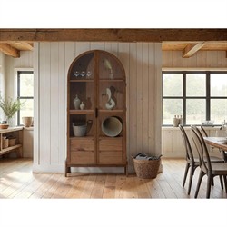 Tilly Updated Traditional Acacia Wood Glass Display Cabinet|