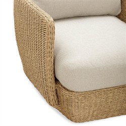 Viana Coastal Beige Upholstered Natural Wicker Outdoor Sofa - 93"|