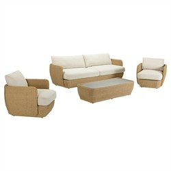 Viana Coastal Beige Upholstered Natural Wicker Outdoor Sofa - 93"|