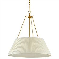 Lylia French Country Antique Gold Leaf Iron White Pleated Shade Pendant|