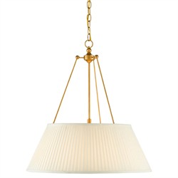 Lylia French Country Antique Gold Leaf Iron White Pleated Shade Pendant|