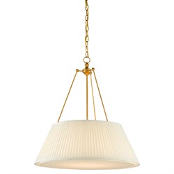 Lylia French Country Antique Gold Leaf Iron White Pleated Shade Pendant|