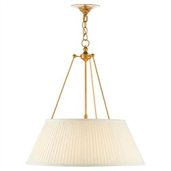 Lylia French Country Antique Gold Leaf Iron White Pleated Shade Pendant|