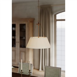 Lylia French Country Antique Gold Leaf Iron White Pleated Shade Pendant|