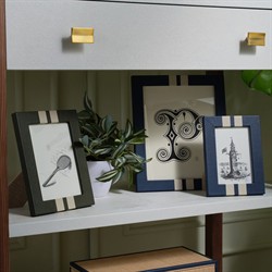 Pigeon and Poodle Blake Coastal Beach Navy Blue Leather Striped Photo Frame - 4x6|