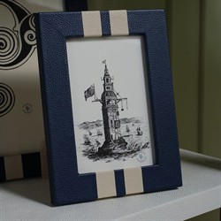 Pigeon and Poodle Blake Coastal Beach Navy Blue Leather Striped Photo Frame - 4x6|