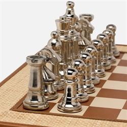 Pigeon and Poodle Hanford Coastal Beach Natural Raffia Brown Leather Trim Chess Set|